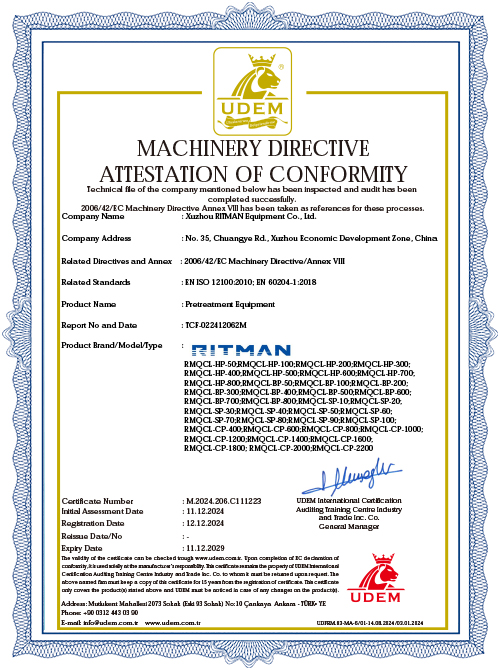 Certificado CE de equipo de pretratamiento