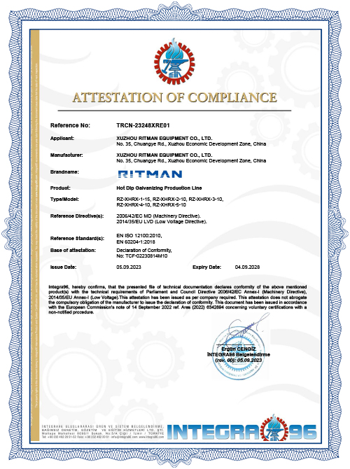 Certificado CE de l&iacute;nea de recubrimiento