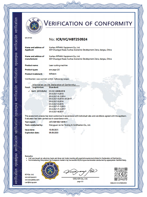 Certificado europeo de la m&aacute;quina de corte por l&aacute;ser, versi&oacute;n polaca